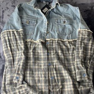 Fashion nova denim jacket half plaid